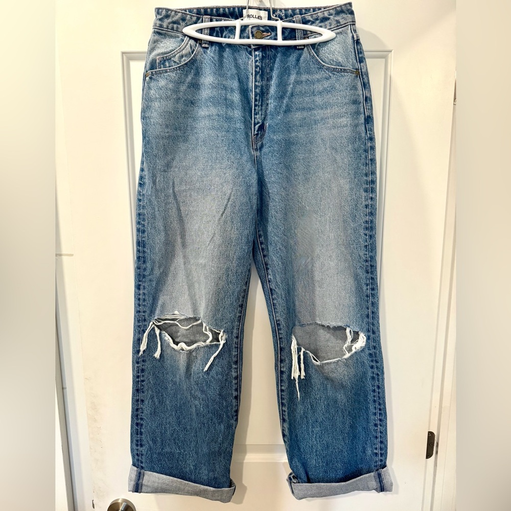 ROLLA'S Heidi High-Rise Distressed Medium Blue Jeans